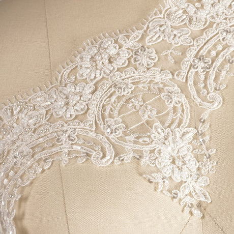 Beaded Bridal Lace Trim White Ivory