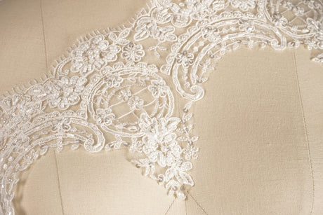 Beaded Bridal Lace Trim White Ivory