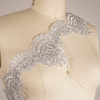 Beaded Scalloped Lace Trim 4.5" Silver Ivory