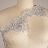 Beaded Scalloped Lace Trim 4.5" Silver Ivory