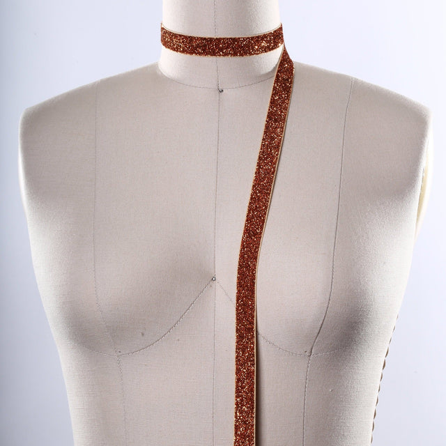 Glitter Elastic Trim Burnt Orange 5/8"