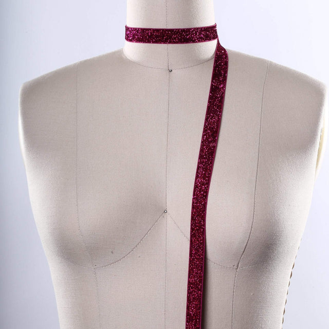 Glitter Elastic Trim Magenta 15mm