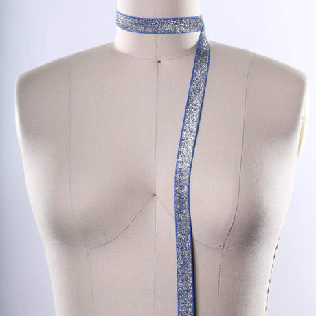 Glitter Elastic Trim Blue Silver 5/8"