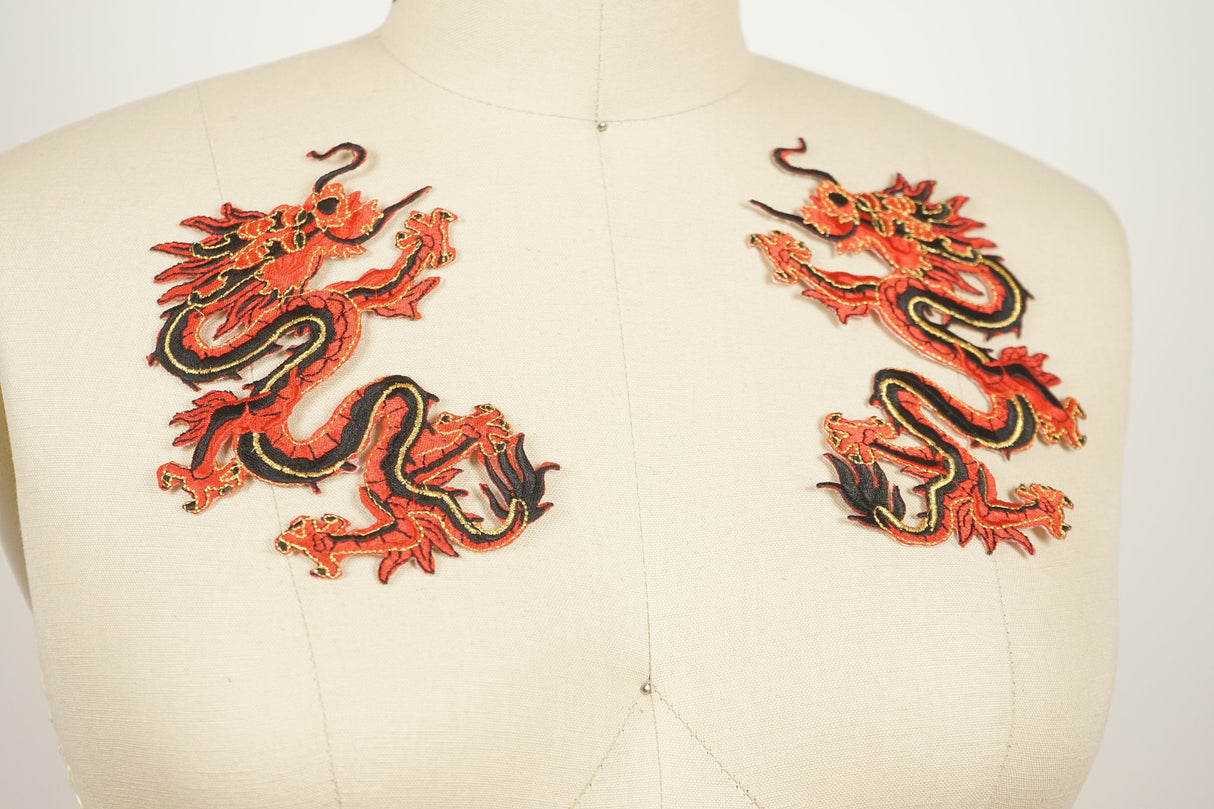 Dragon Embroidery Patch Pair