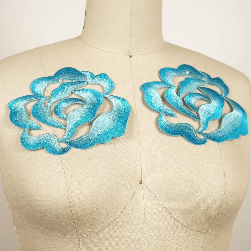 Embroidery Flower Iron-On Patch Blue