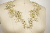 Gold Sequin Beaded Flower Applique Pair