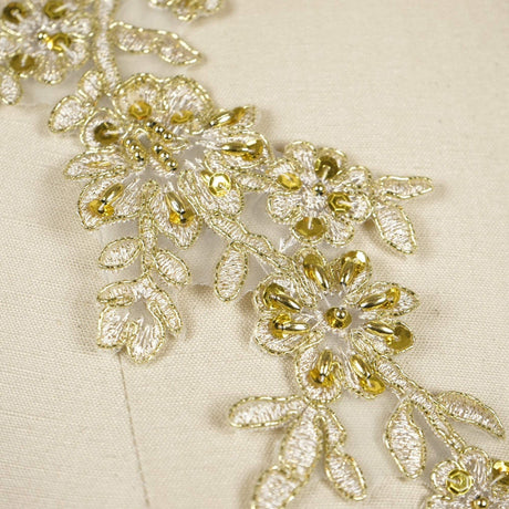 Gold Sequin Beaded Flower Applique Pair