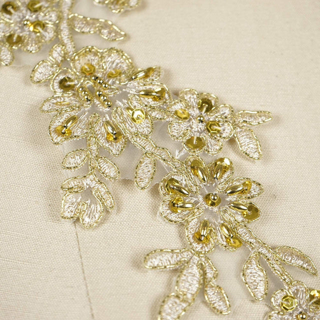 Gold Sequin Beaded Flower Applique Pair