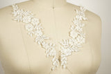 Bridal Applique Ivory Silver Beaded Flowers