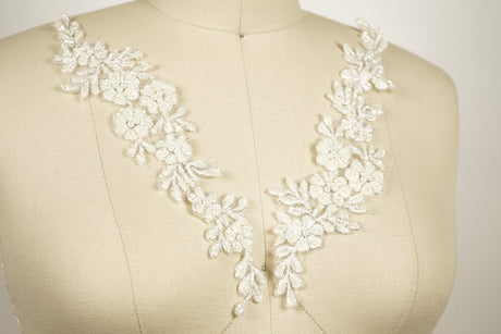 Bridal Applique Ivory Silver Beaded Flowers