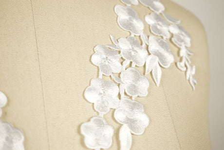 Embroidered Flower Iron-On Patch Pair White