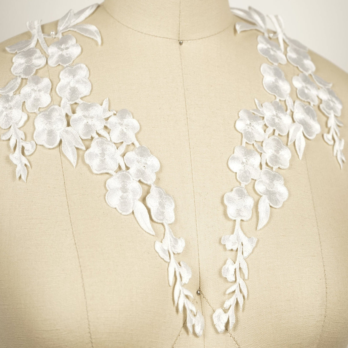 Embroidered Flower Iron-On Patch Pair White
