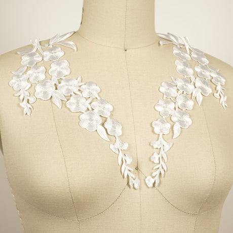 Embroidered Flower Iron-On Patch Pair White