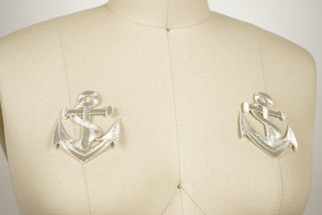 Anchor Iron-On Patch Gold Silver 3in