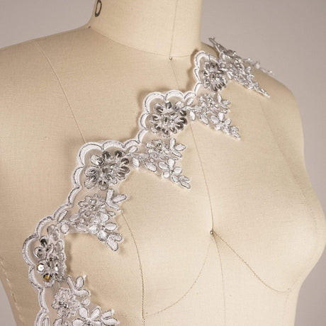 Bridal Lace Trim White Silver Ivory