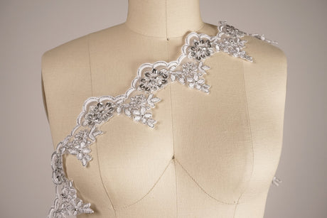 Bridal Lace Trim White Silver Ivory