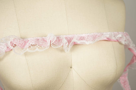 Ruffle Satin Trim Baby Pink Lace Overlay