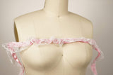 Ruffle Satin Trim Baby Pink Lace Overlay
