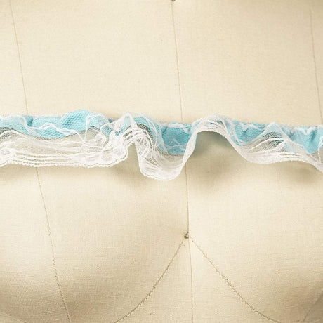 Ruffle Satin Trim Turquoise Lace Overlay