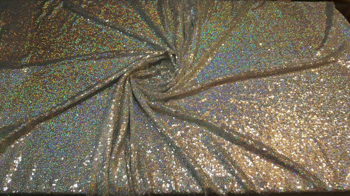 Sequin Mesh Fabric Silver Iridescent Hologram