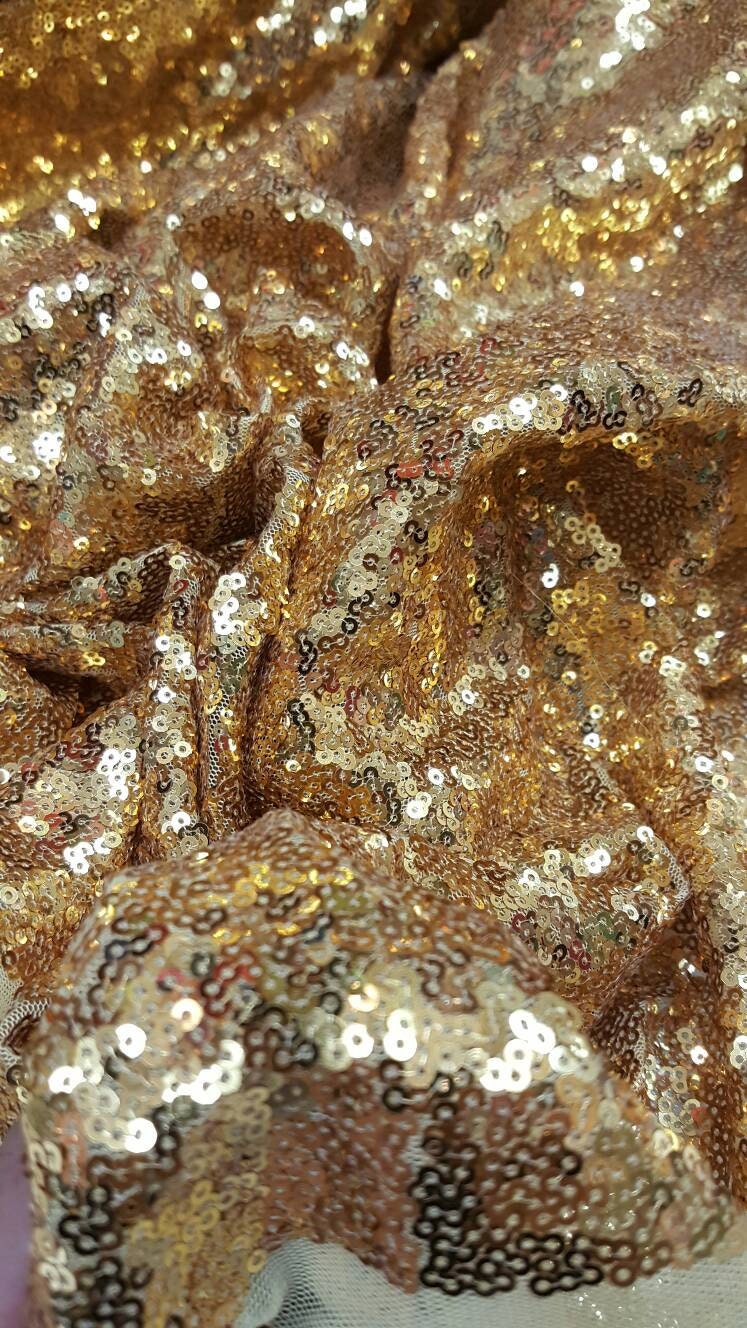 Sequin Fabric on Yellow Mesh Gold