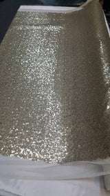 Sequin Mesh Stretch Fabric Light Gold on White