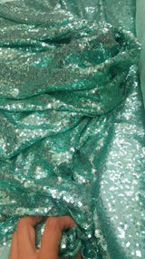 Sequin Stretch Mesh Aqua Mint