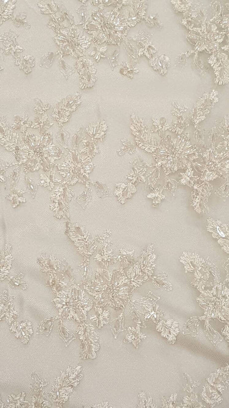 Beaded Bridal Lace Floral Embroidered Mesh Ivory