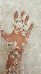 Beaded Bridal Lace Floral Embroidered Mesh Ivory