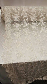 Beaded Bridal Lace Floral Embroidered Mesh Ivory