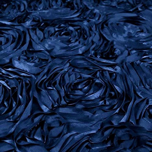 Navy Rosette Satin Fabric