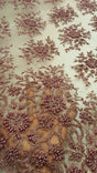 Beaded Lace Mauve Floral Pearl Mesh