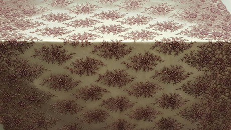 Beaded Lace Mauve Floral Pearl Mesh