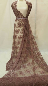 Beaded Lace Mauve Floral Pearl Mesh