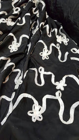 Embroidered Taffeta Black White Floral