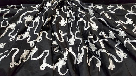 Embroidered Taffeta Black White Floral