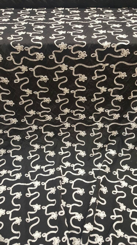 Embroidered Taffeta Black White Floral