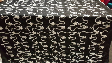 Embroidered Taffeta Black White Floral
