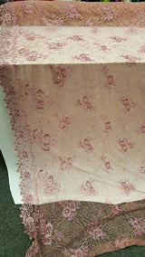 Hand Beaded Lace Mauve Floral Double Scalloped