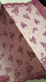 Beaded Lace Floral Magenta Mesh