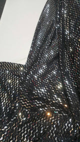 Silver Sequin Stretch Fabric on Black