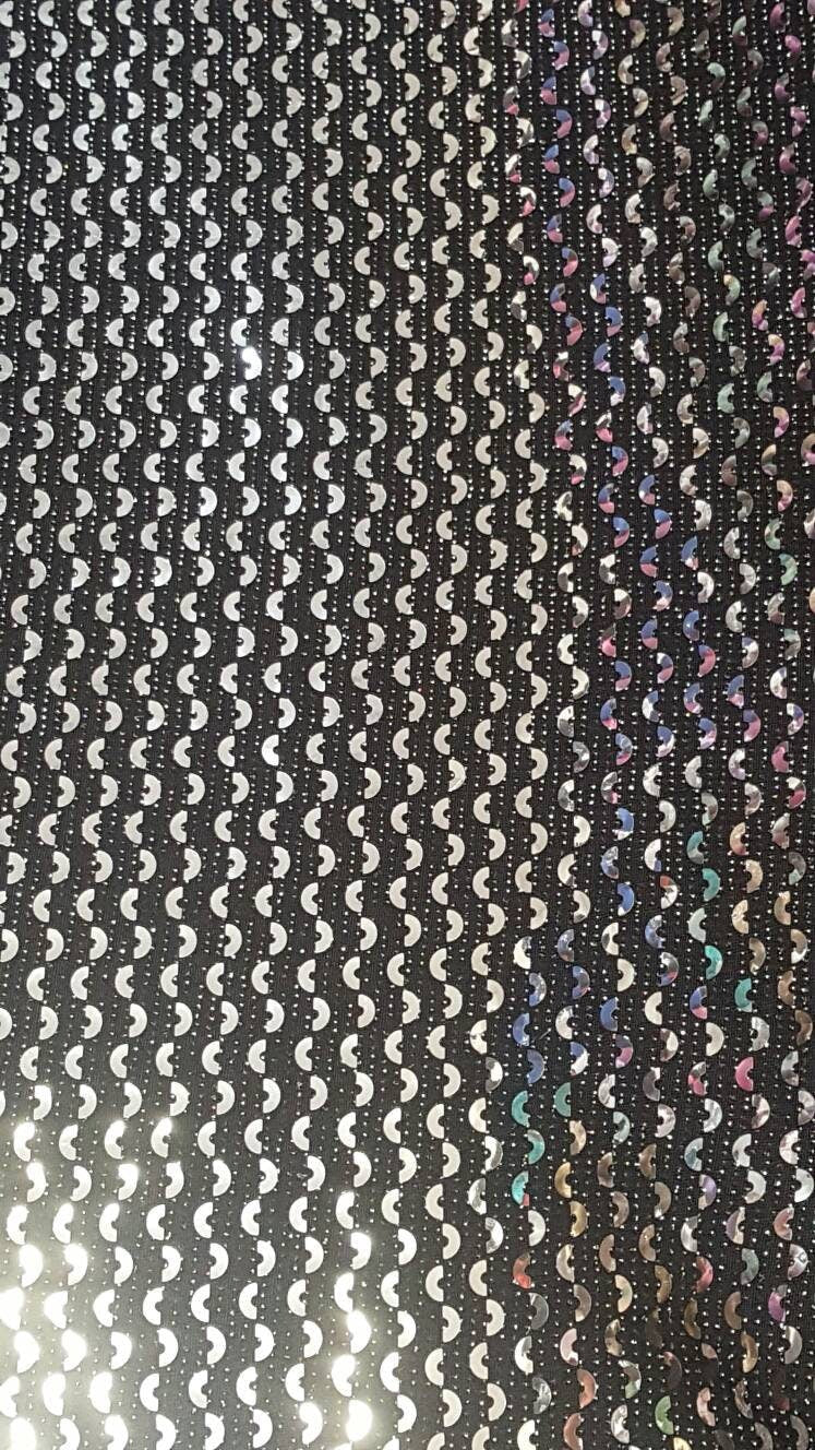 Silver Sequin Stretch Fabric on Black