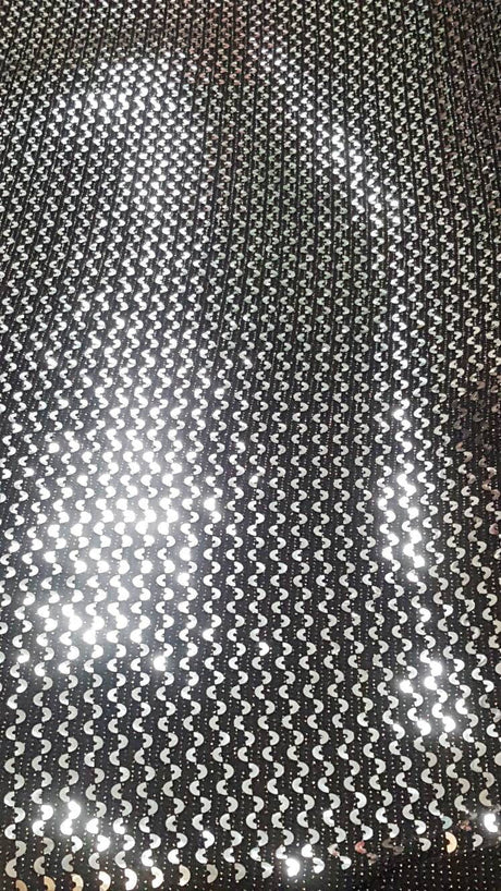 Silver Sequin Stretch Fabric on Black