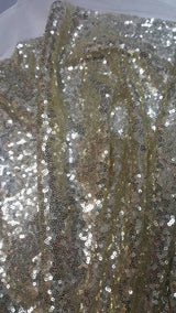 Sequin Mesh Stretch Fabric Light Gold on White