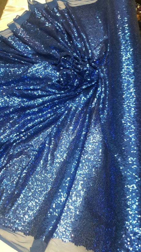 Sequin Stretch Mesh Fabric Royal Blue