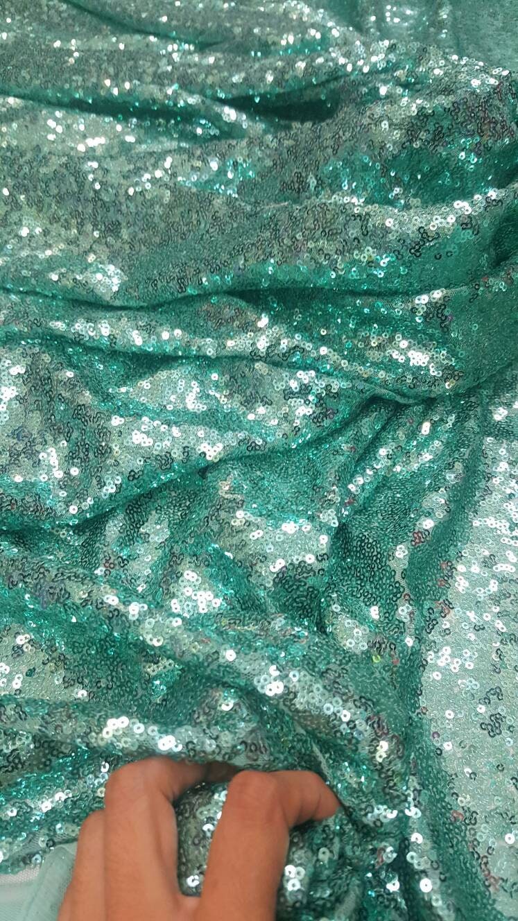 Sequin Stretch Mesh Aqua Mint