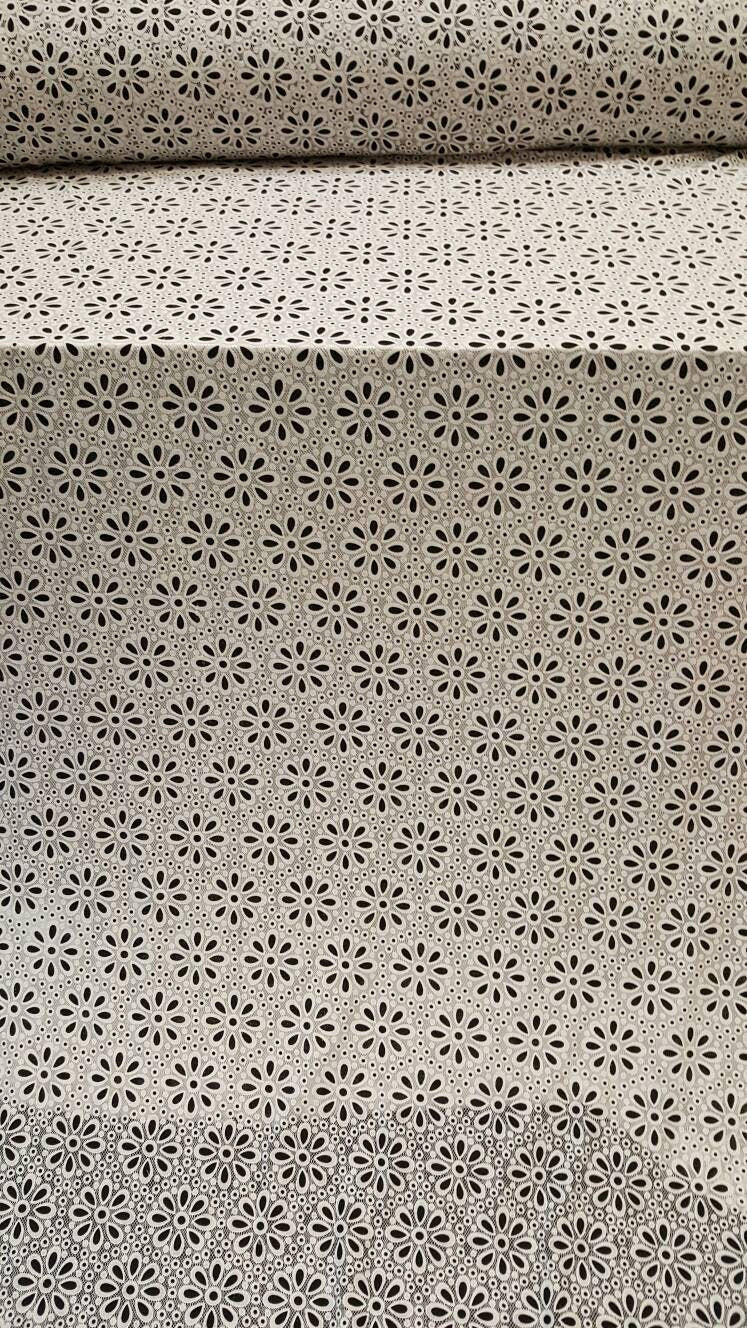 Stretch Lace Floral Embroidered White and Black