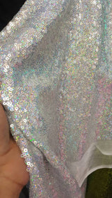 Sequin Mesh Fabric Silver Iridescent Hologram