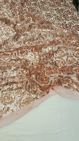 Sequin Lace Fabric on Blush Mesh