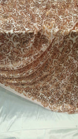 Sequin Lace Fabric on Blush Mesh